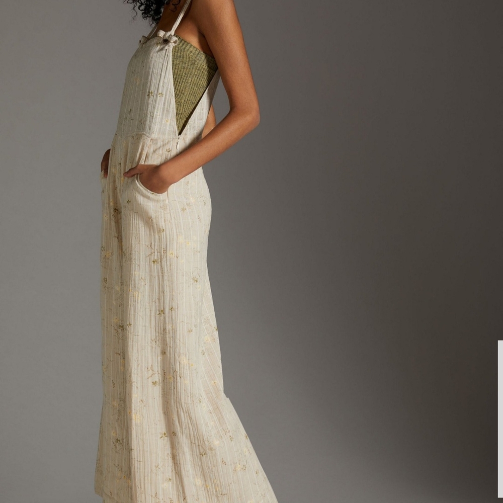 Anthropologie Cream Textured Jumpsuit